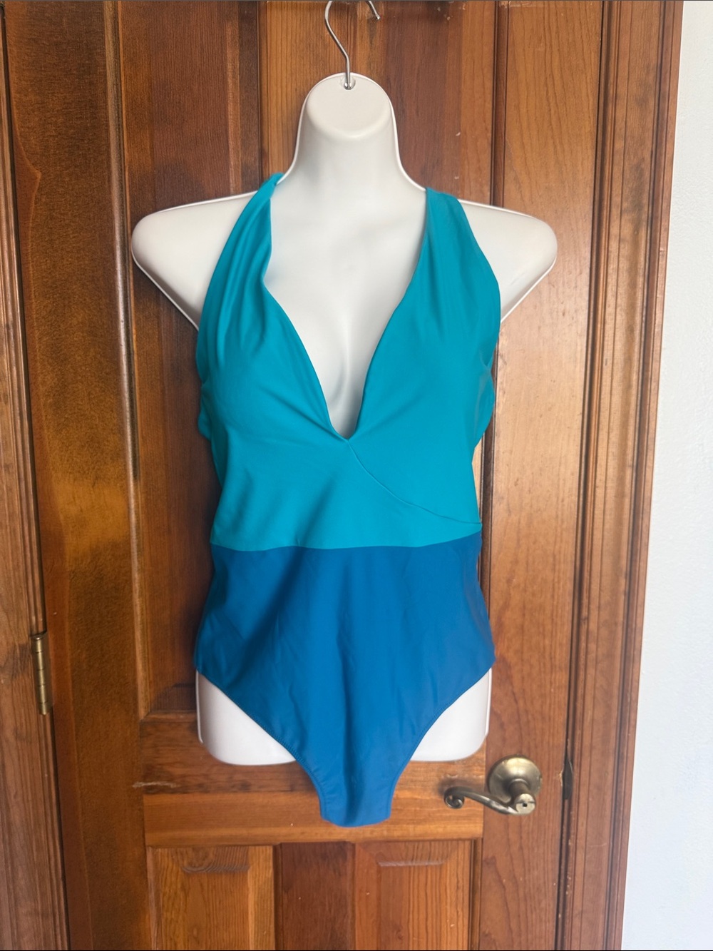 summersalt Two-Tone Teal & Blue Halter One-Piece Swimsuit